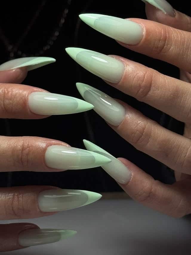 20. Pastel Mint Green Glossy Stiletto Nails - simple stiletto nail ideas