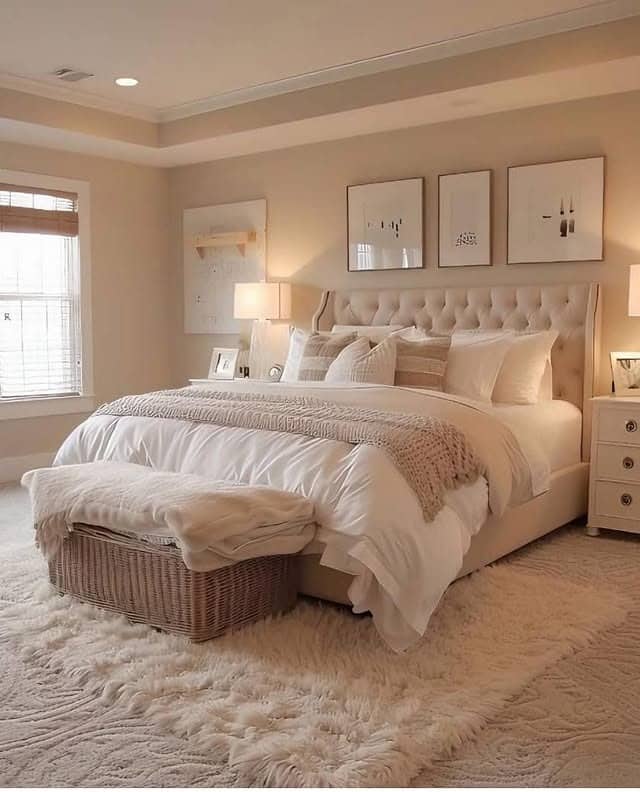 3. Warm Cream Tufted Elegance Bedroom - cream color bedroom ideas