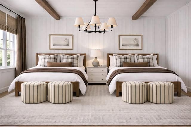 4. Symmetrical Cream and Wood Twin Bedroom - cream color bedroom ideas