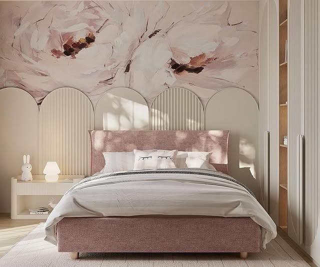 8. Sculptural Cream and Blush Modern Bedroom - cream color bedroom ideas