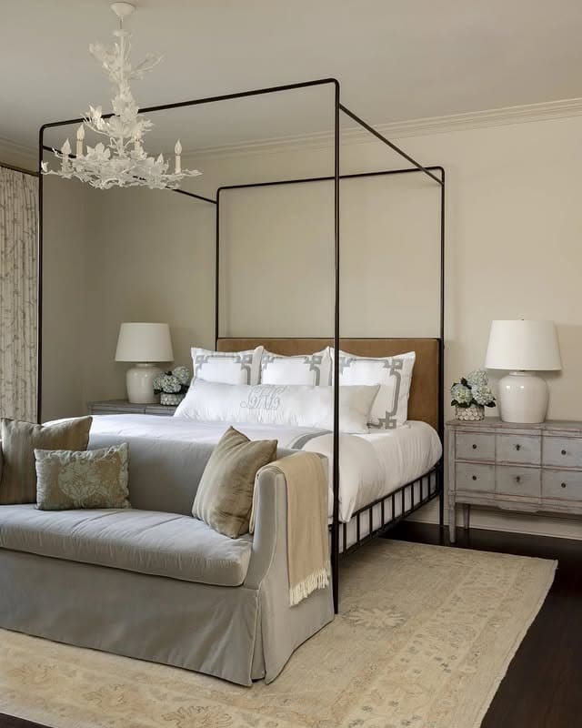 12. Elegant Cream Canopy Bedroom with Soft Taupe Layers - cream color bedroom ideas