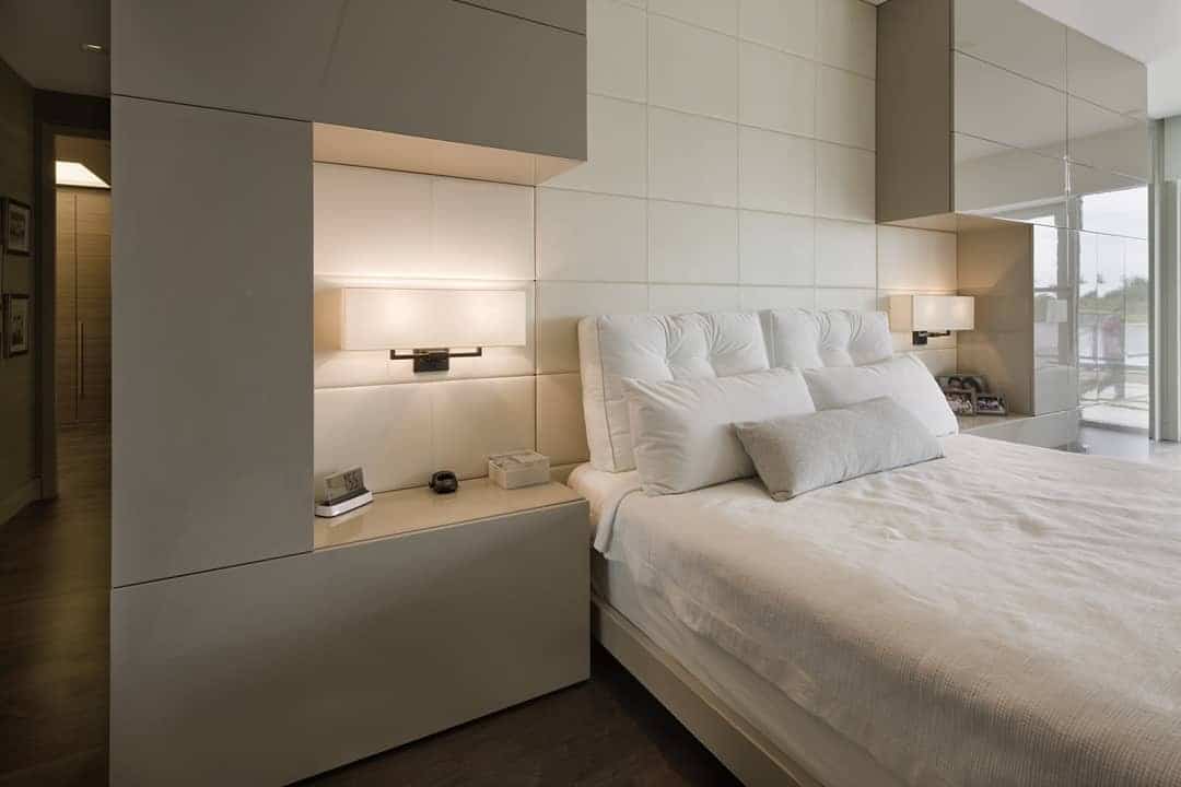 13. Modern Cream Panel Wall Bedroom with Built-In Storage - cream color bedroom ideas