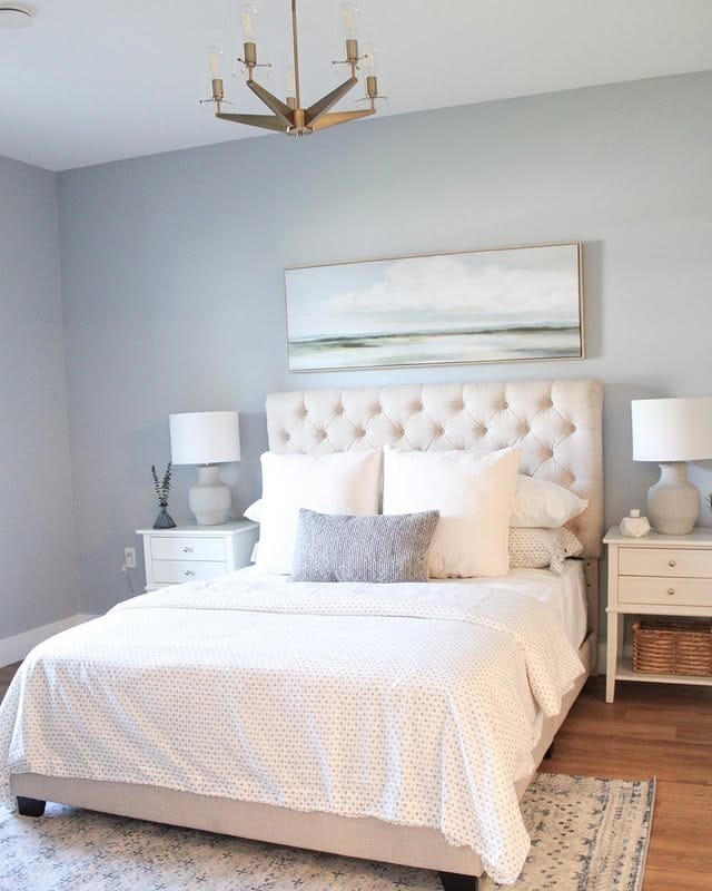 21. Soft Cream and Misty Blue Balanced Bedroom - cream color bedroom ideas