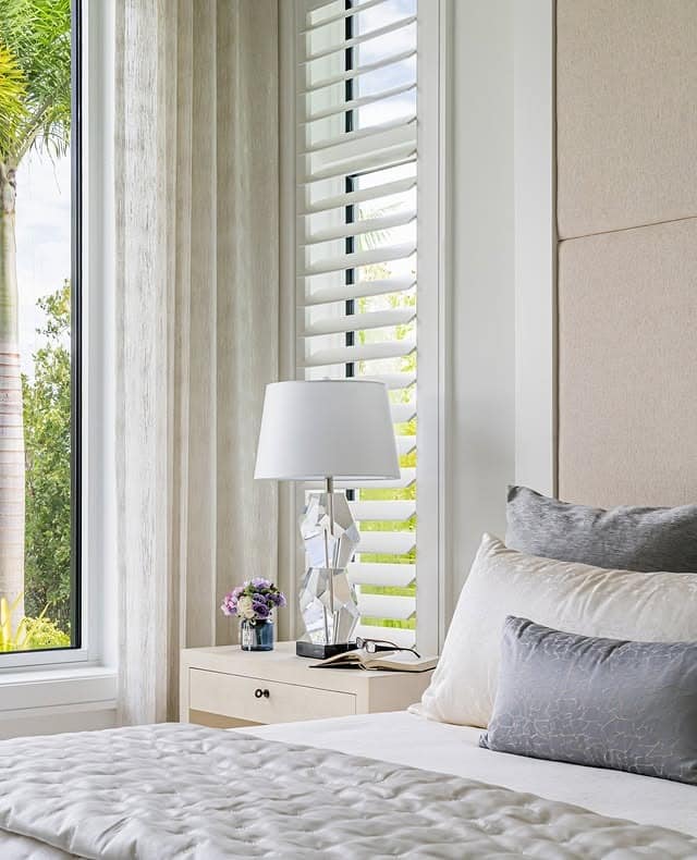 22. Cream and Light Gray Layered Bedroom with Natural Light - cream color bedroom ideas