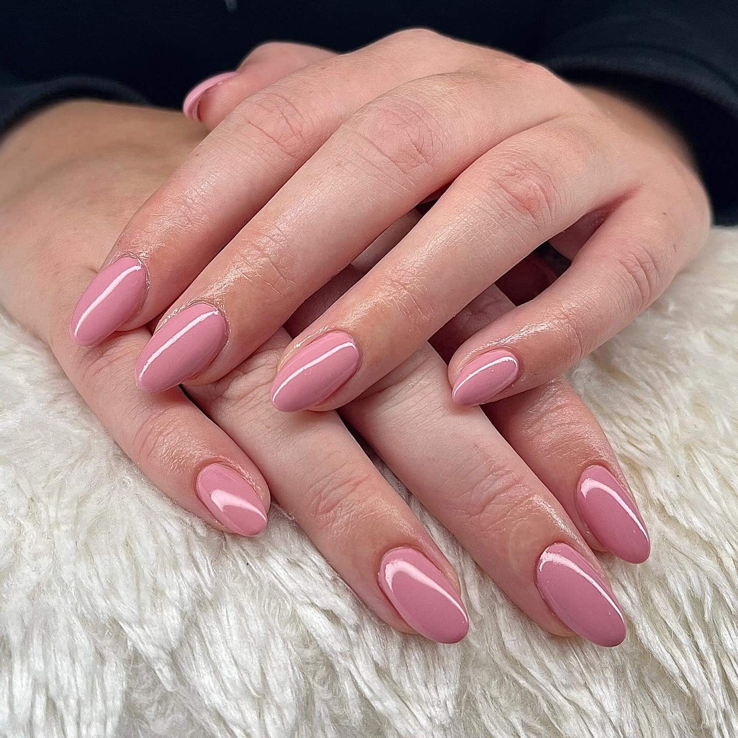 8. Medium Almond Rosy Pink Nails - soft pink nail ideas