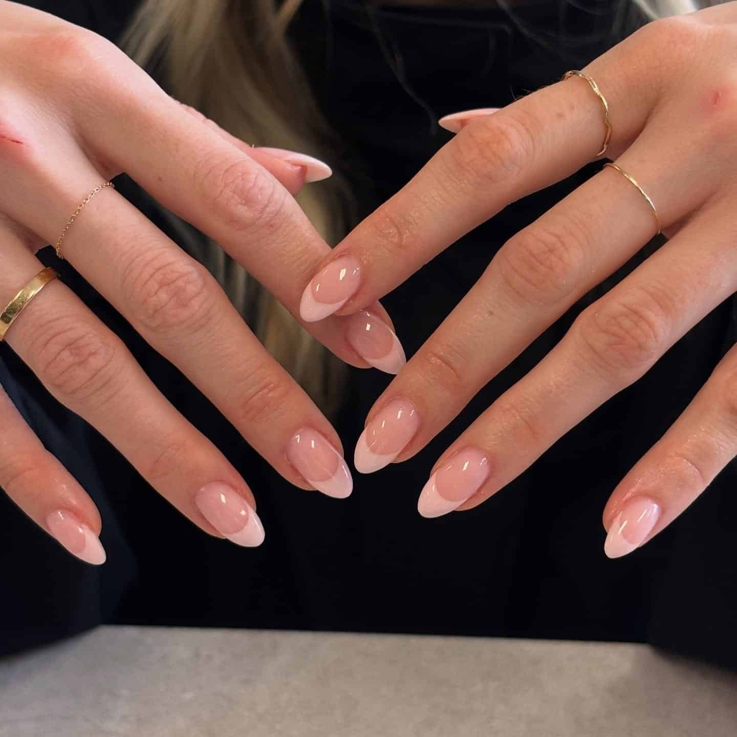 18. Sheer Blush Pink Almond Nails - soft pink nail ideas