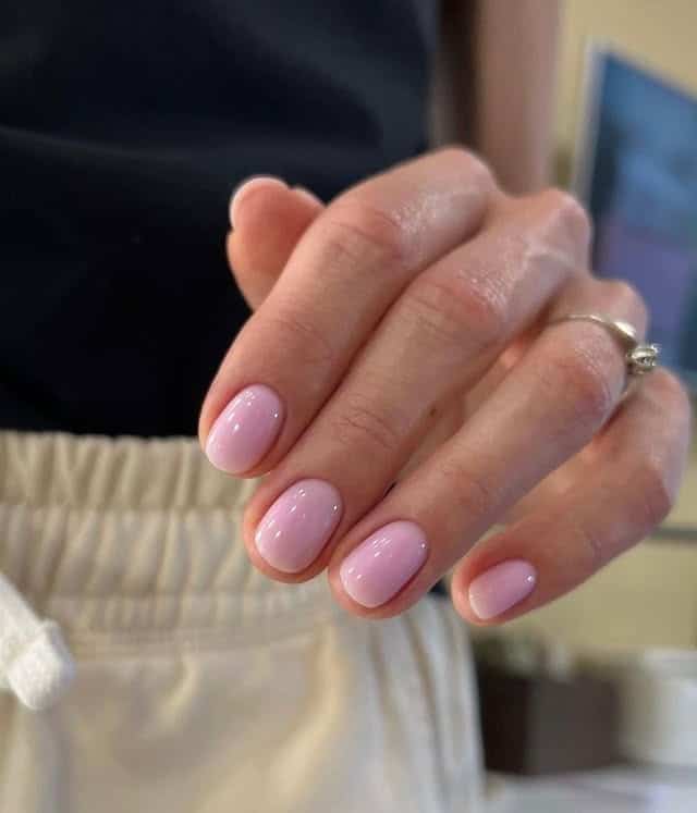 20. Short Soft Pink Natural Nails - soft pink nail ideas