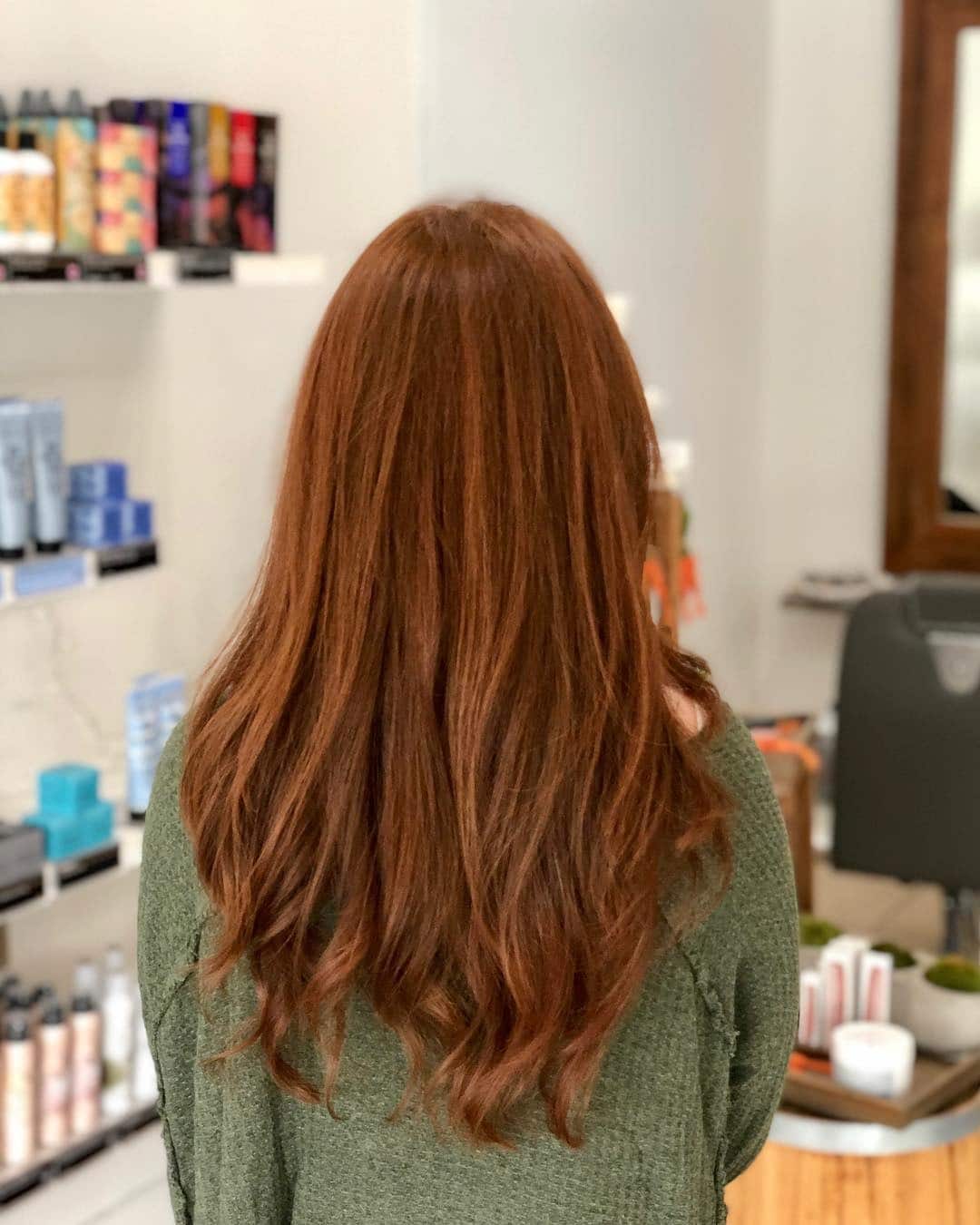 22. Long Layered Waves in Copper Auburn - Hippie Haircuts