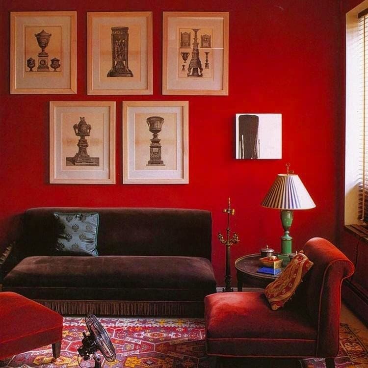 6. Classic Red Gallery Wall Living Room - red living room ideas