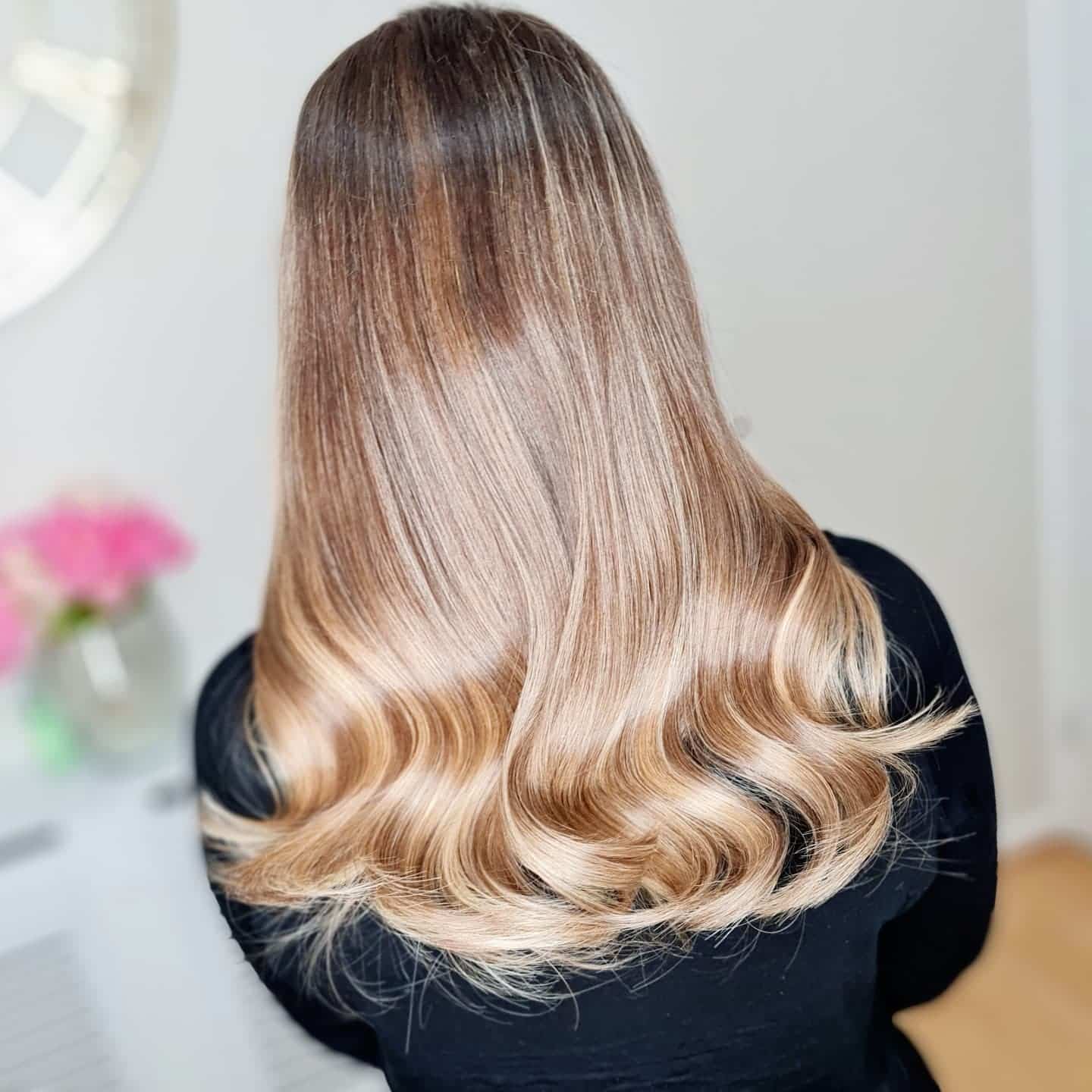 5. Glossy Soft Waves with Beige Blonde Melt - Straight Wispy Hair