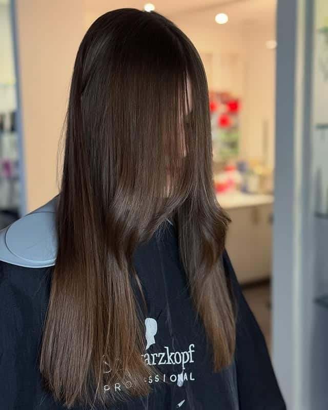 11. Long Feathered Layers with Soft Brunette Blend - Straight Wispy Hair