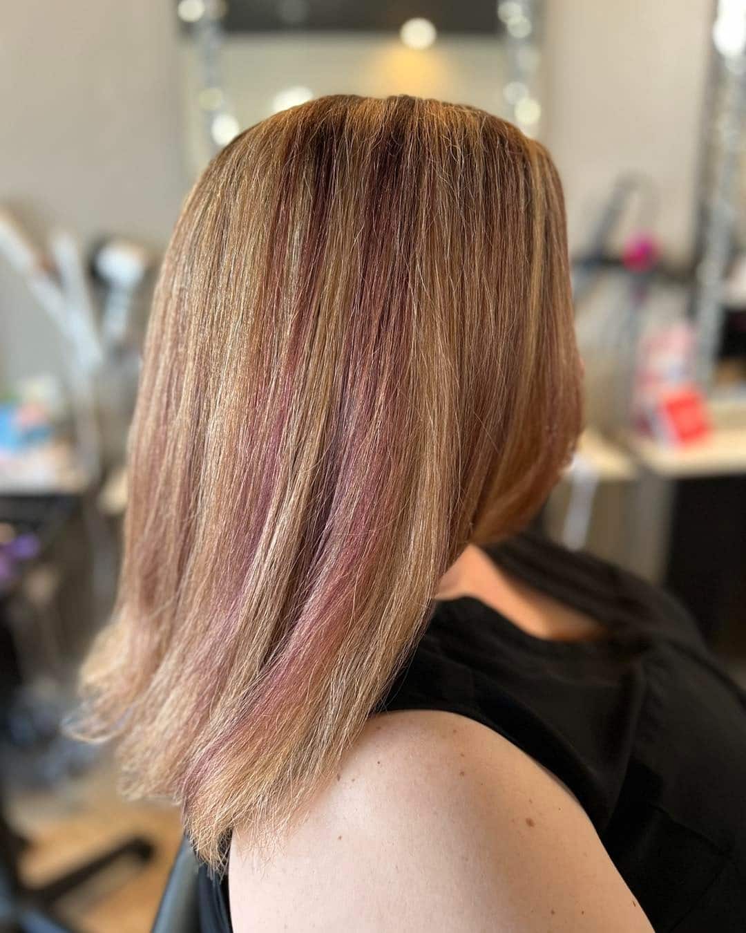 19. Textured Mid-Length Cut with Subtle Rose Brown Accents - Straight Wispy Hair