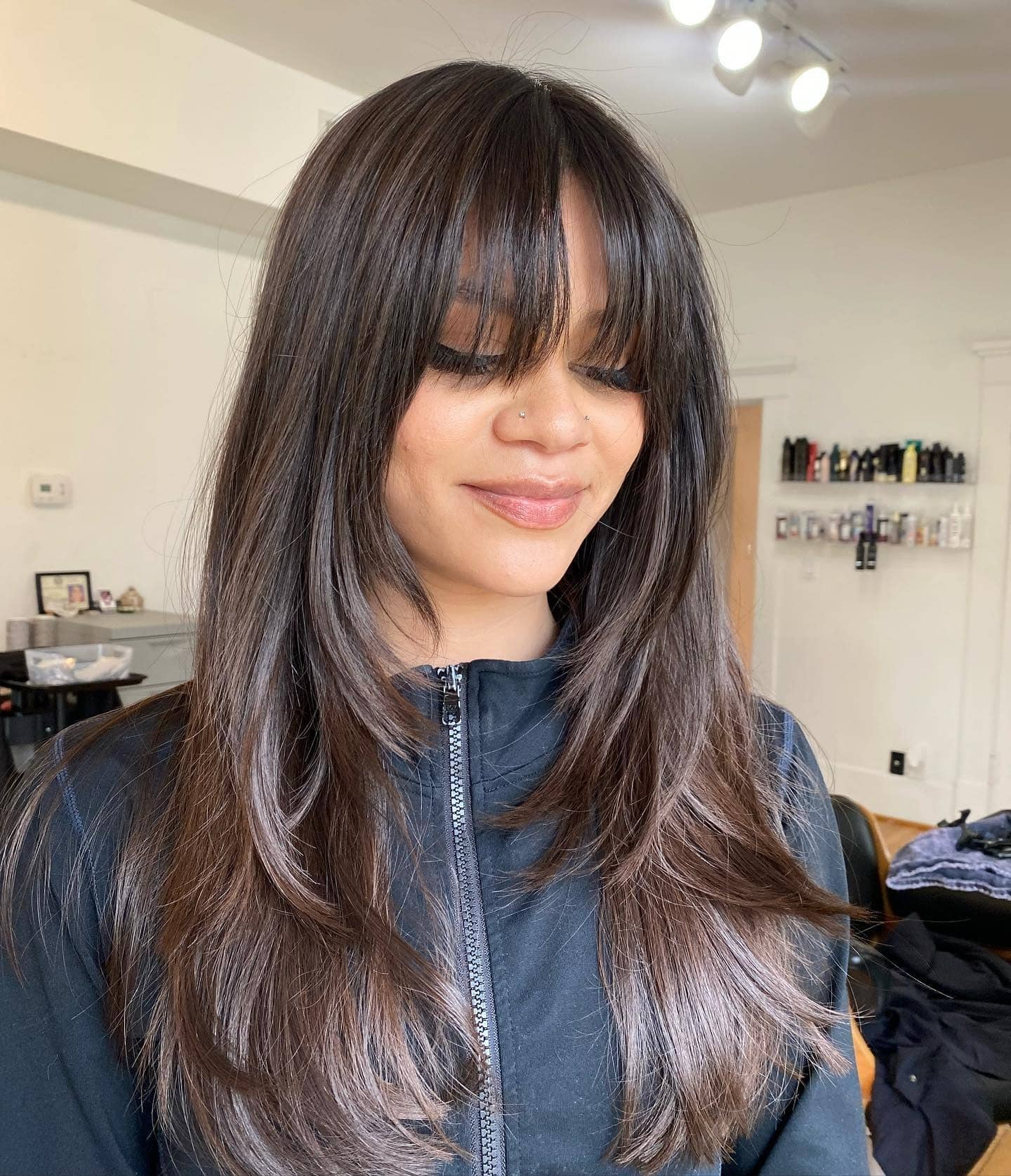 21. Long Wispy Layers with Curtain Fringe in Rich Chocolate Brown - Straight Wispy Hair