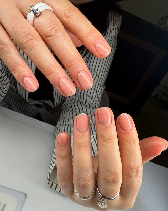 8. Natural Pink Short Nails with Micro Glitter Tips - sophisticated nail ideas