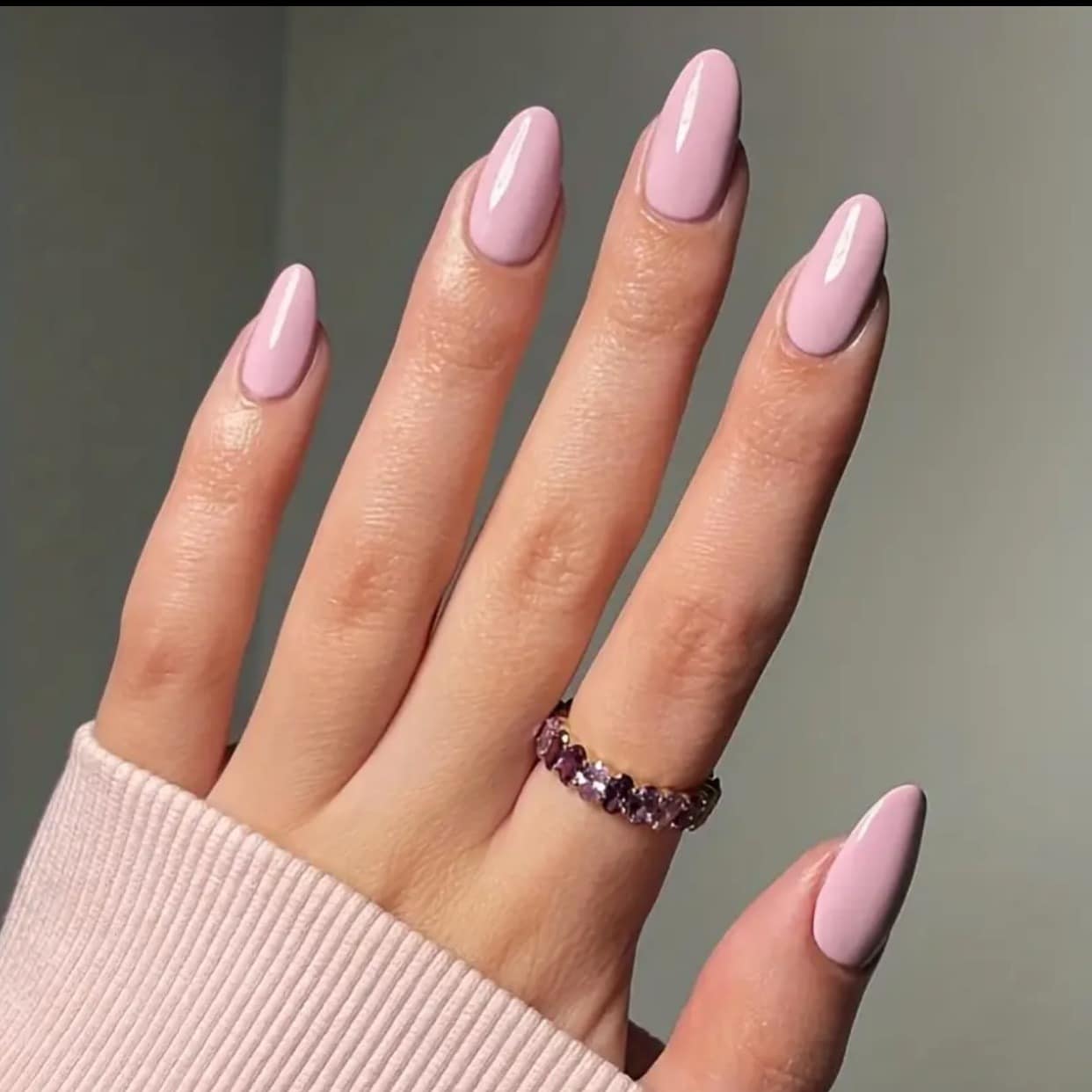 13. Glossy Baby Pink Classic Almond Nails - sophisticated nail ideas