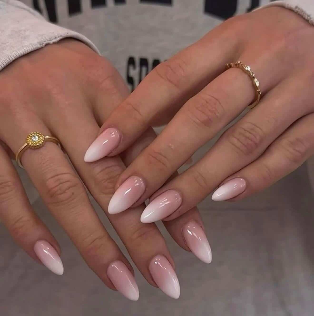 16. Soft Ombré Pink to White Almond Nails - sophisticated nail ideas
