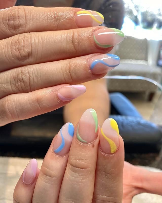 9. Minimal Nude Nails with Multicolor Edge Squiggles - squiggle nail ideas
