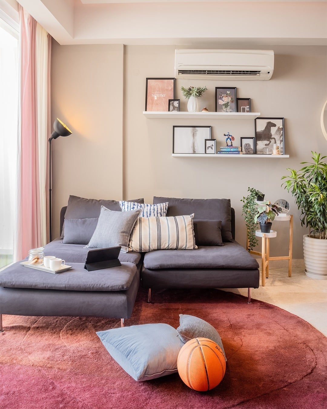 6. Warm Beige and Grey with Subtle Pink Touches - pink and grey living room ideas