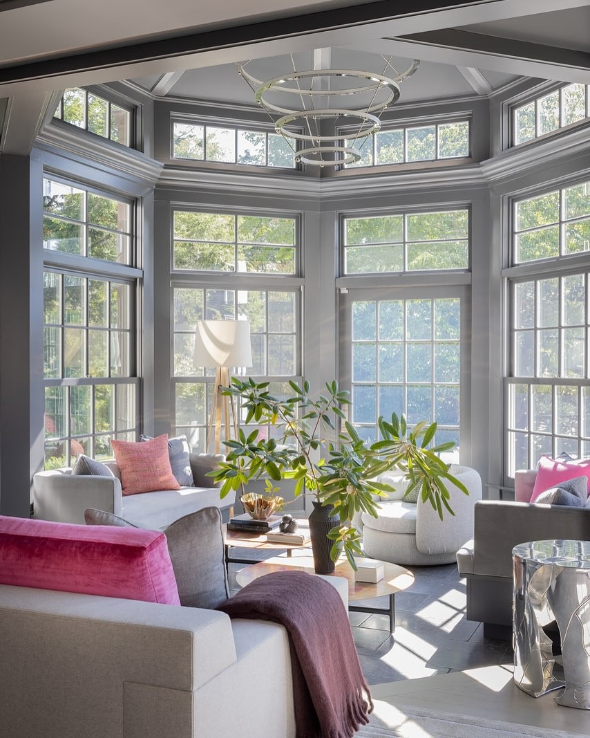 14. Bright Grey Seating with Vibrant Pink Accents - pink and grey living room ideas