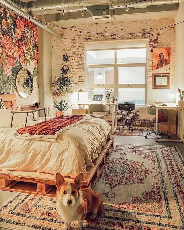 12. Industrial Rustic Bedroom Office with Warm Earth Tones - bedroom office ideas