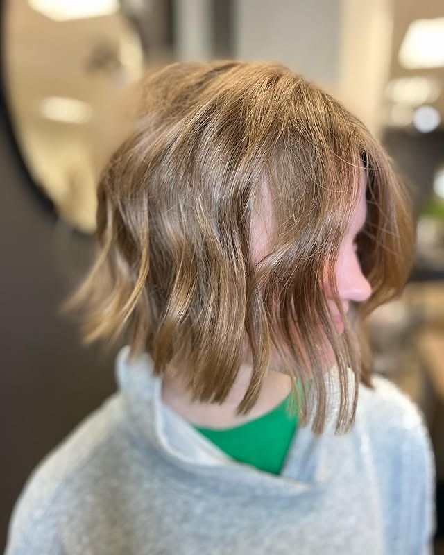 17. Choppy Light Brown Wavy Bob - Short Fluffy Hair