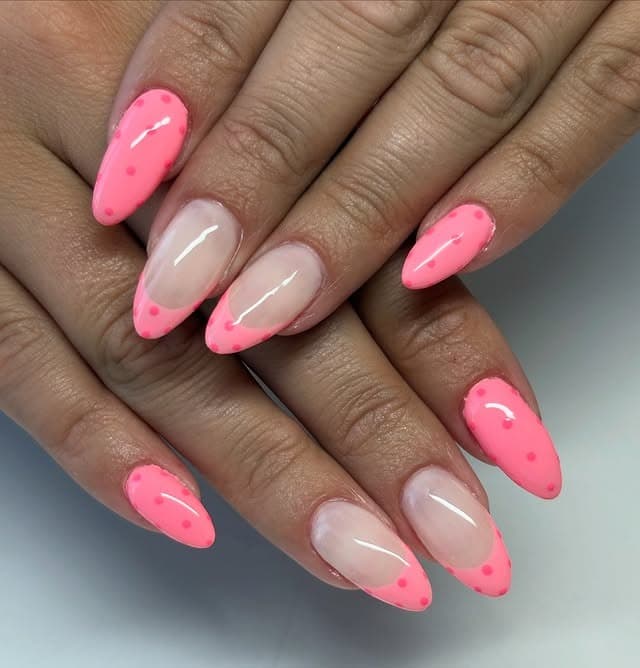 3. Neon Pink Micro French Oval Nails - summer oval nail ideas