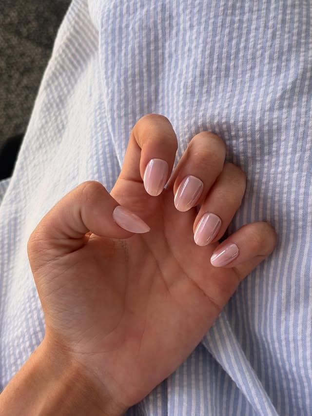 20. Sheer Natural Pink Oval Nails - summer oval nail ideas