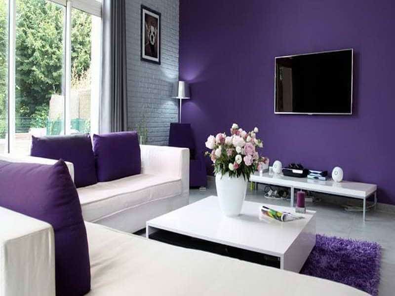 9. Minimalist Purple and White Living Room Contrast - purple living room ideas
