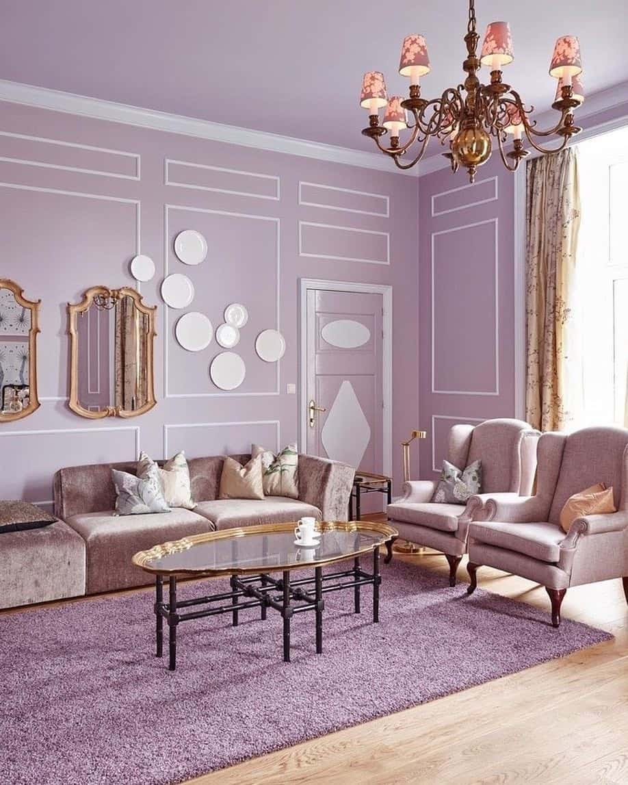 10. Pastel Lilac Panelled Living Room Sophistication - purple living room ideas