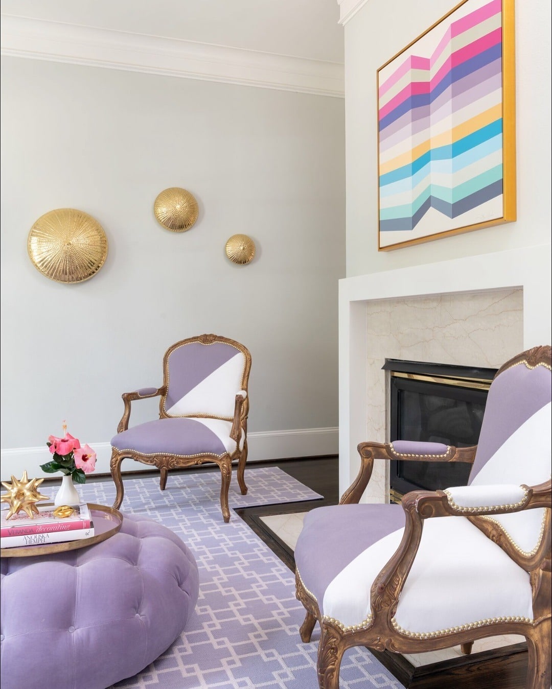17. Classic Lavender and Gold Accent Sitting Area - purple living room ideas