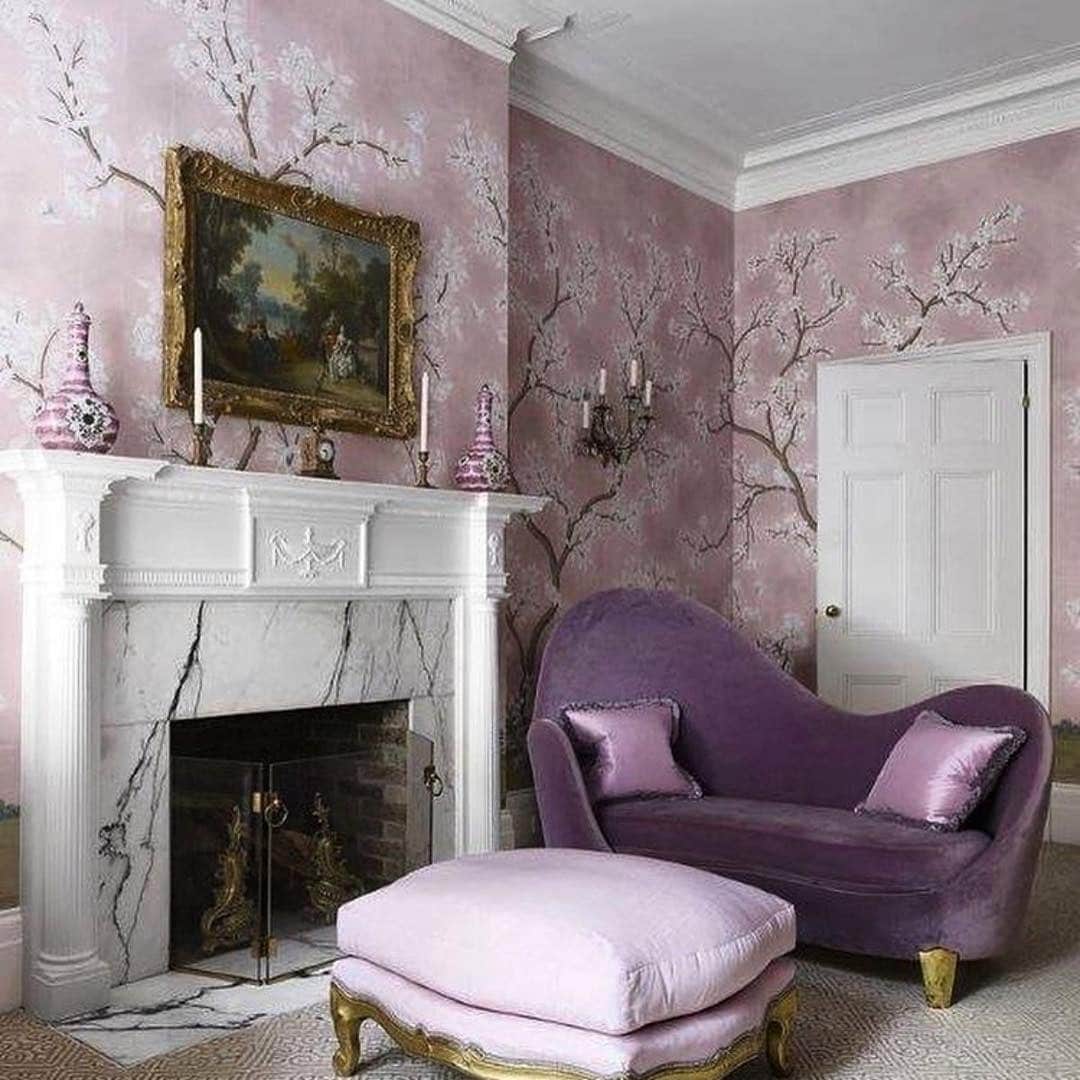 18. Vintage Floral Mauve Living Room with Romantic Touches - purple living room ideas