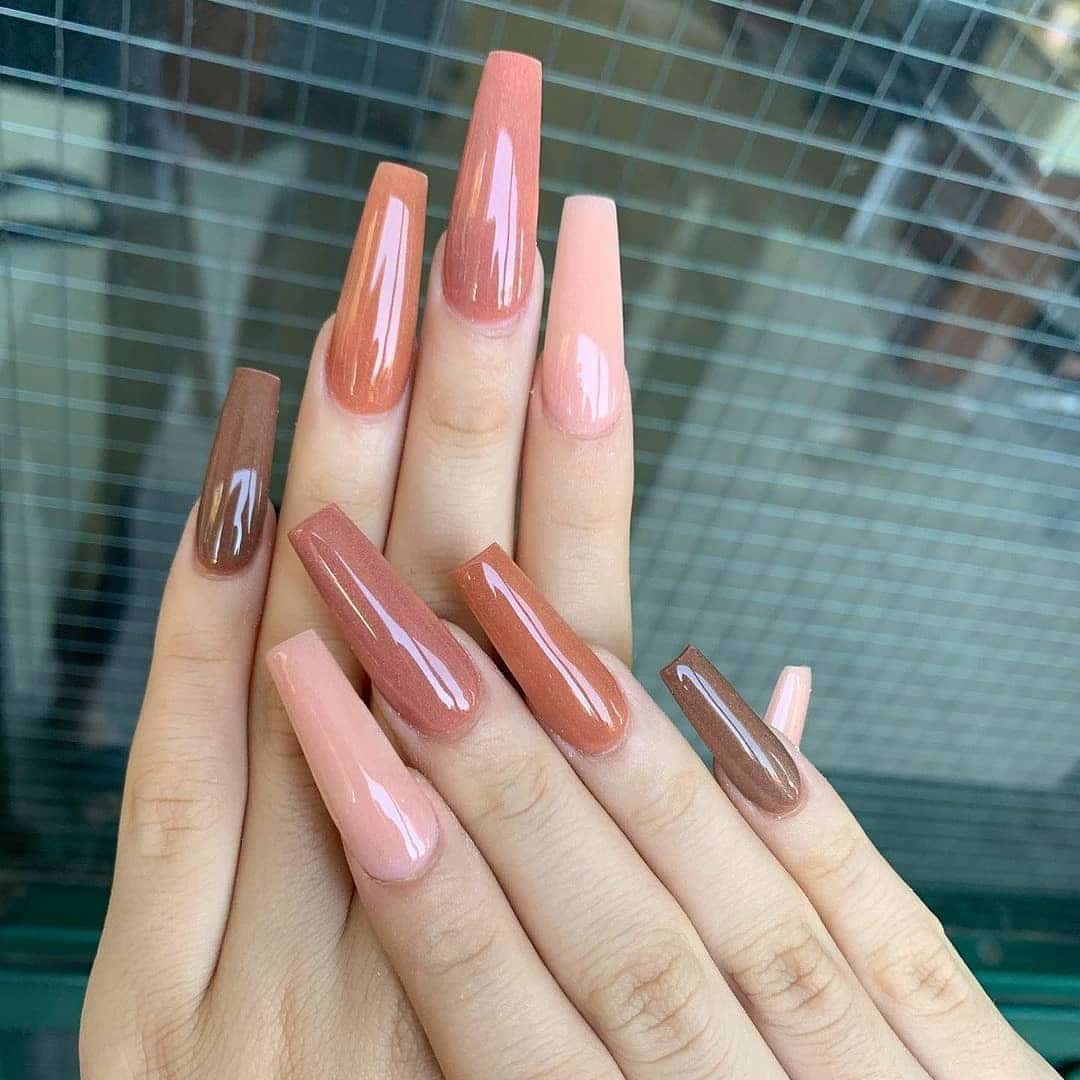 3. Mixed Taupe and Blush Coffin Nails - taupe nail ideas