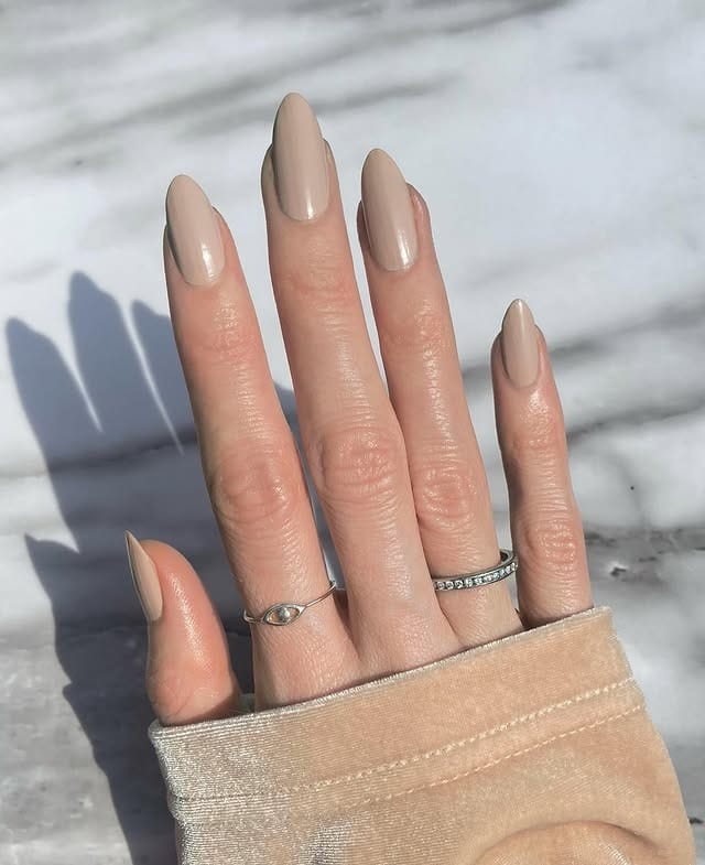 15. Classic Taupe Almond Nails in High Gloss Finish - taupe nail ideas