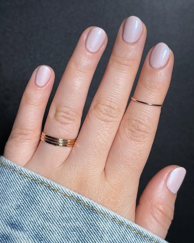 16. Soft Pearl Short Nails with Sheer Taupe Base - taupe nail ideas