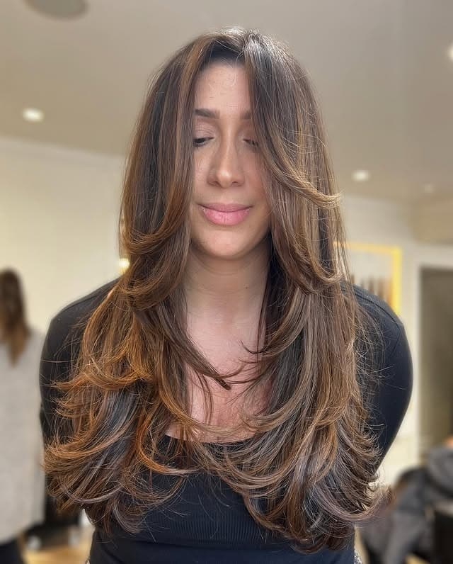 11. Long Wispy Layers with Curtain Fringe in Chestnut Brown - Wispy Layered Haircuts