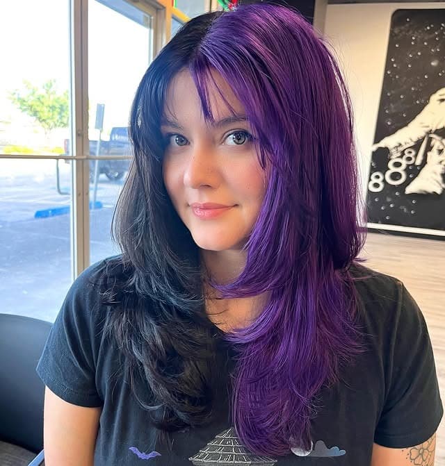 12. Split-Dye Wispy Layers in Black and Violet - Wispy Layered Haircuts
