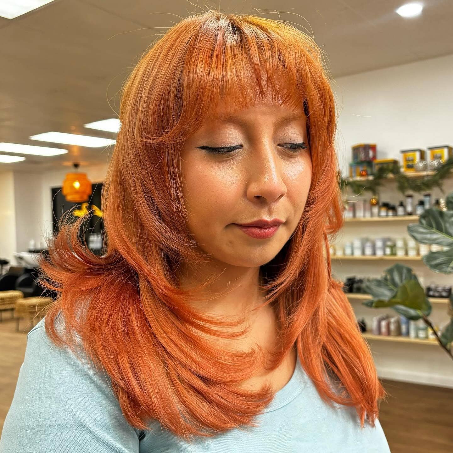 15. Shag-Inspired Wispy Layers with Micro Fringe in Copper Orange - Wispy Layered Haircuts