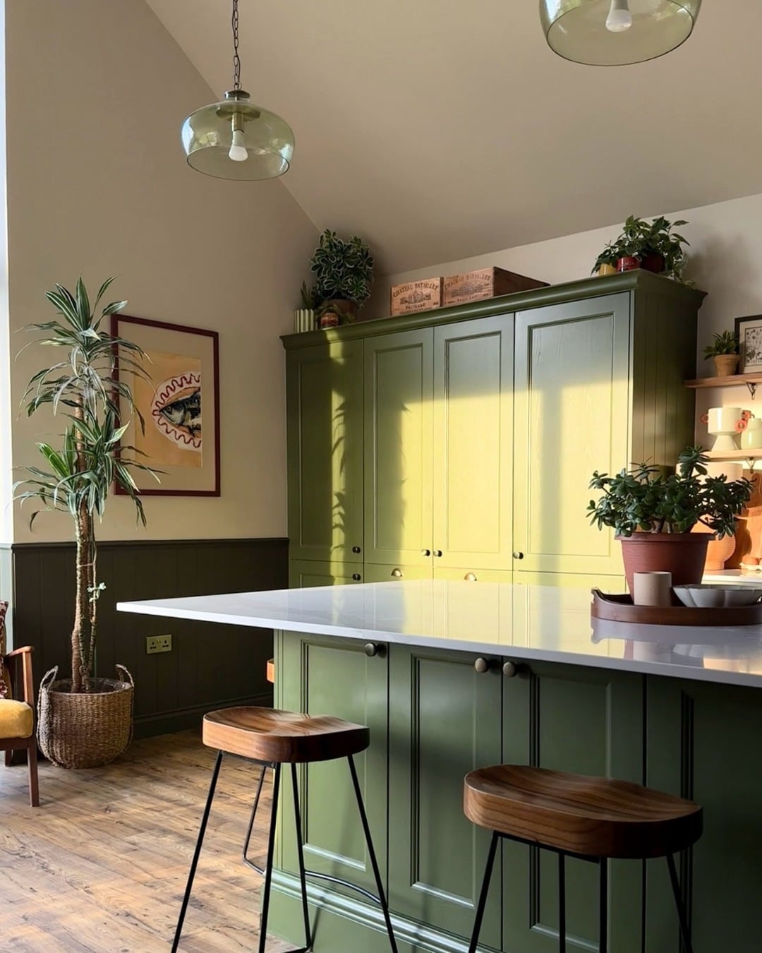3. Cozy Olive Green Kitchen with Vintage Touches - olive green kitchen ideas