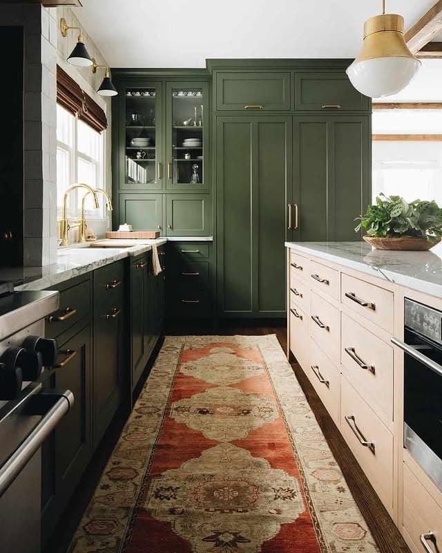 7. Narrow Olive Green Galley Kitchen with Warm Accents - olive green kitchen ideas