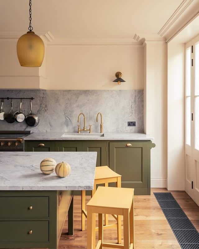 13. Olive Green Kitchen with Warm Cream Walls and Brass Fixtures - olive green kitchen ideas