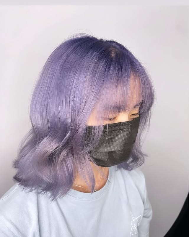 11. Soft Lavender Layered Bob with Airy Fringe - Silver Lavender Hair Color