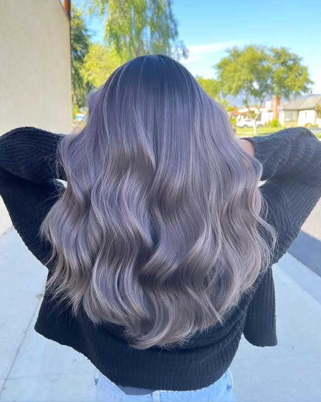 14. Ash Lavender Glossy Waves - Silver Lavender Hair Color