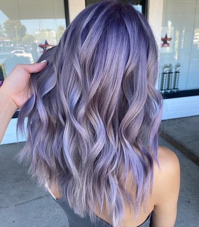 17. Dimensional Violet-Silver Waves - Silver Lavender Hair Color