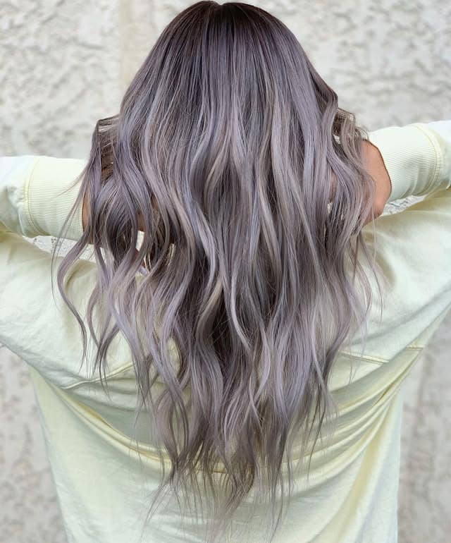 18. Dusty Lavender Beach Waves - Silver Lavender Hair Color