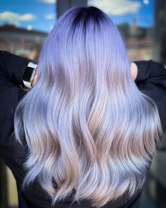 20. Icy Lilac Silver Gradient Waves - Silver Lavender Hair Color