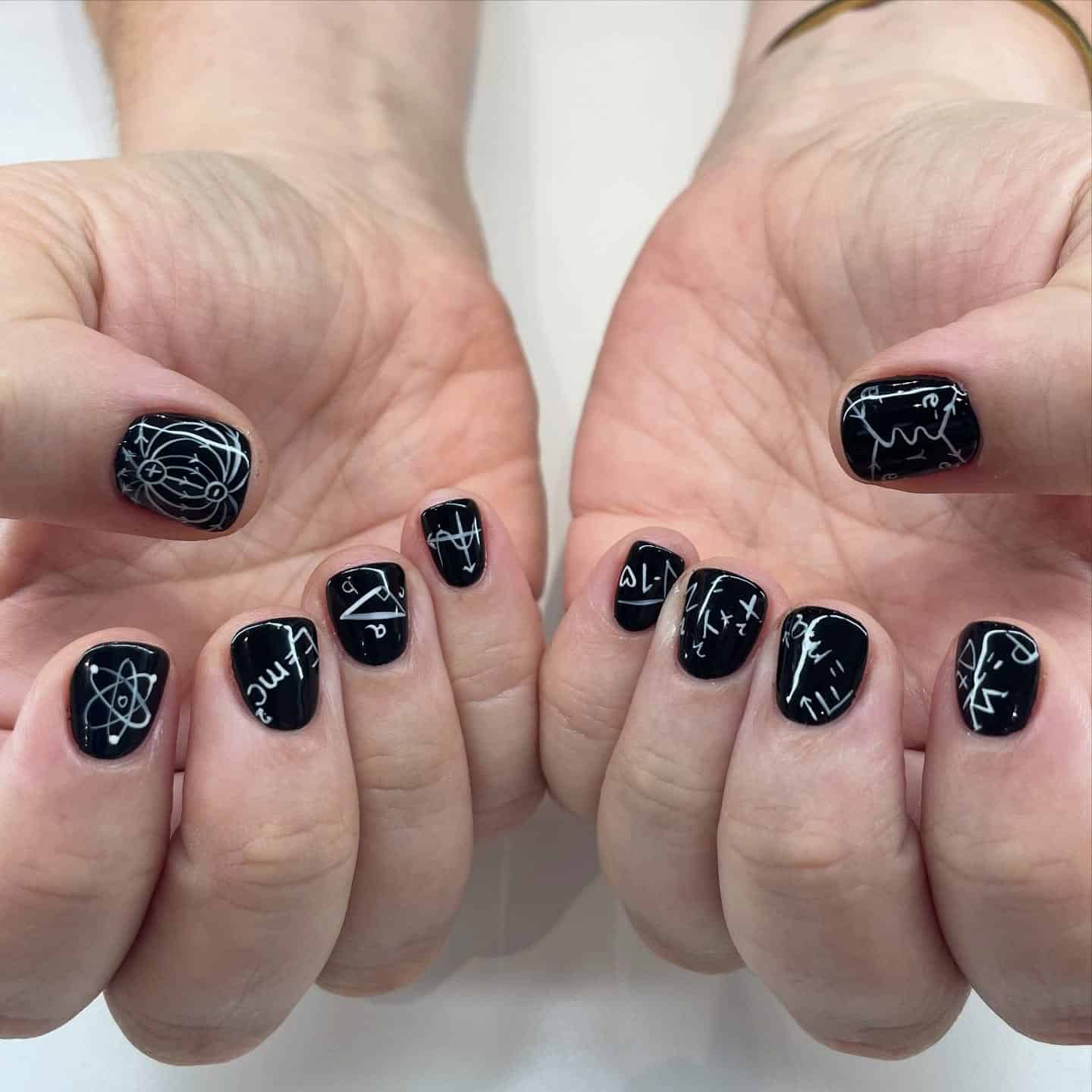 15. Chalkboard Math Nails in Black and White - teacher nail ideas