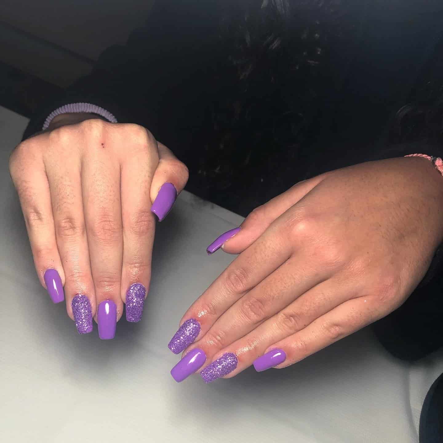 2. Lavender Square Nails with Glitter Accent - violet nail ideas