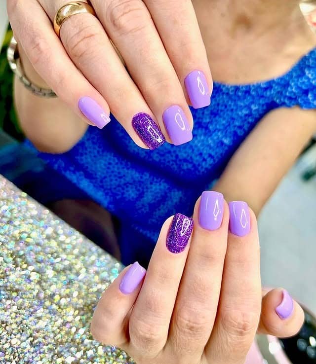 7. Soft Lilac Square Nails with Glitter Accent - violet nail ideas