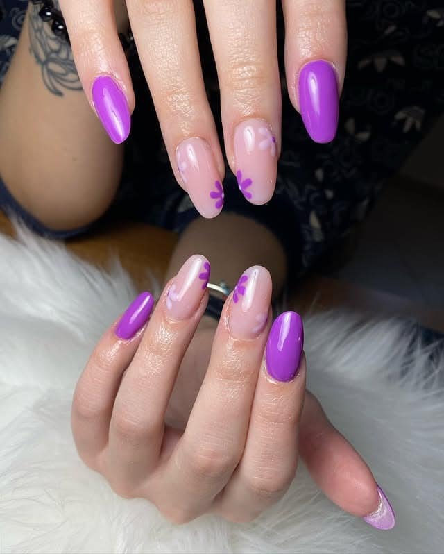 10. Violet Almond Nails with Minimal Floral Accents - violet nail ideas