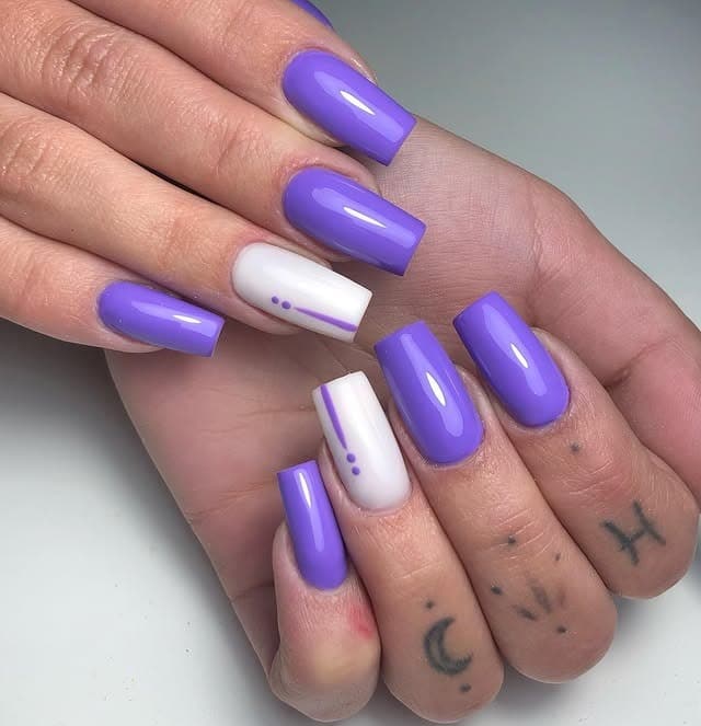 17. Lavender Square Nails with Minimal Line Art - violet nail ideas